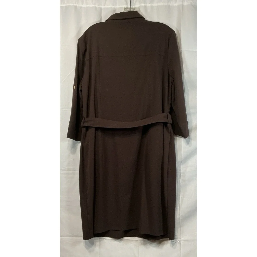 Michael Kors-Brwn-3/4 Adjustable Tab Slv-Shirtdress-Front Zip-Pockets-Belt-S-EUC